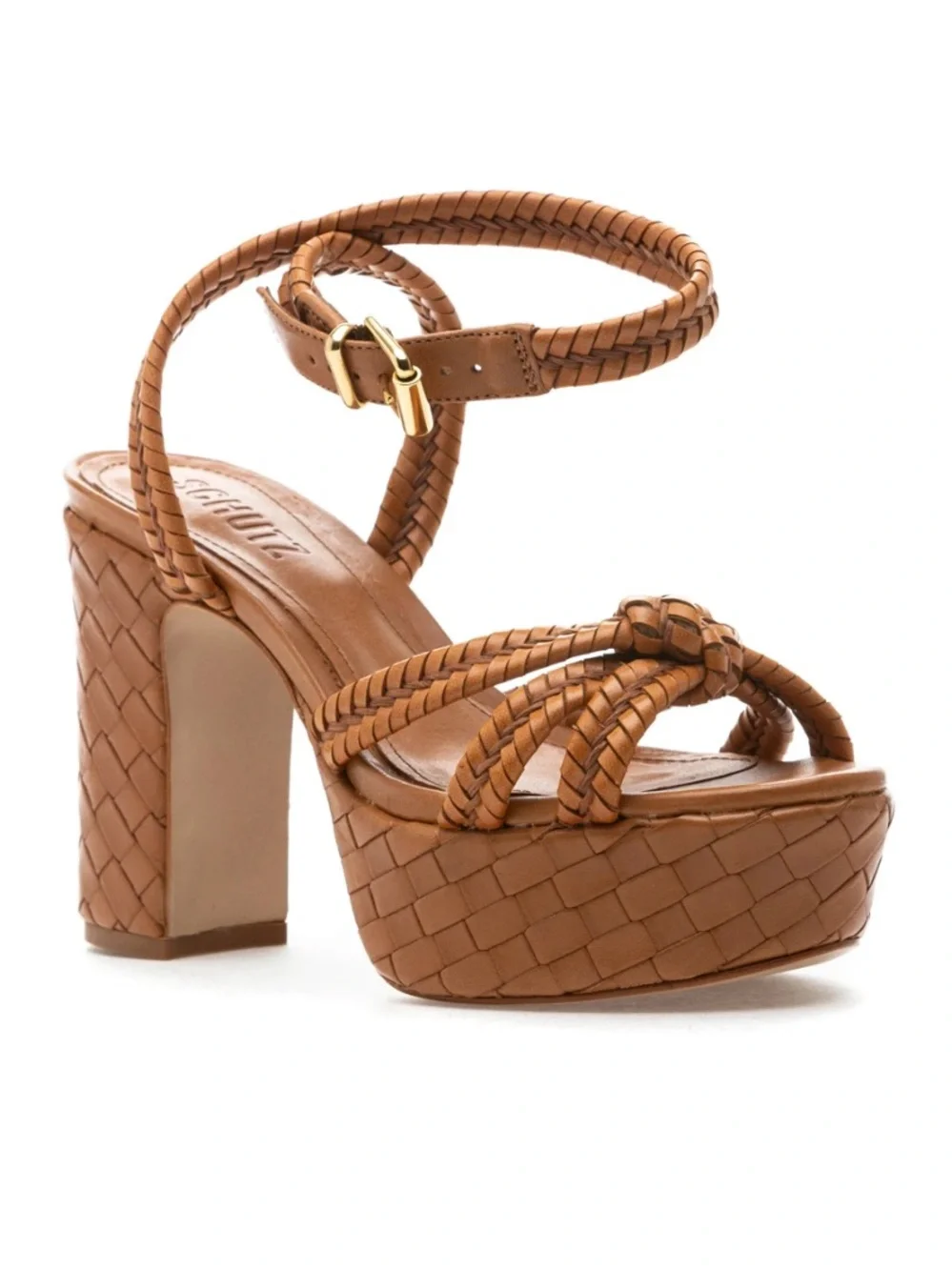 SCHUTZ Kareena Woven Brown Braided Platform Sandals